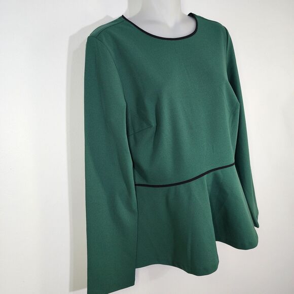 Ann Taylor Womens Top Small Piped Peplum Green Long Sleeve Pullover Long Sleeve - Picture 4 of 10